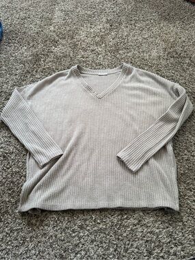Ardene Women's Ribbed V-Neck Sweater in Light Beige